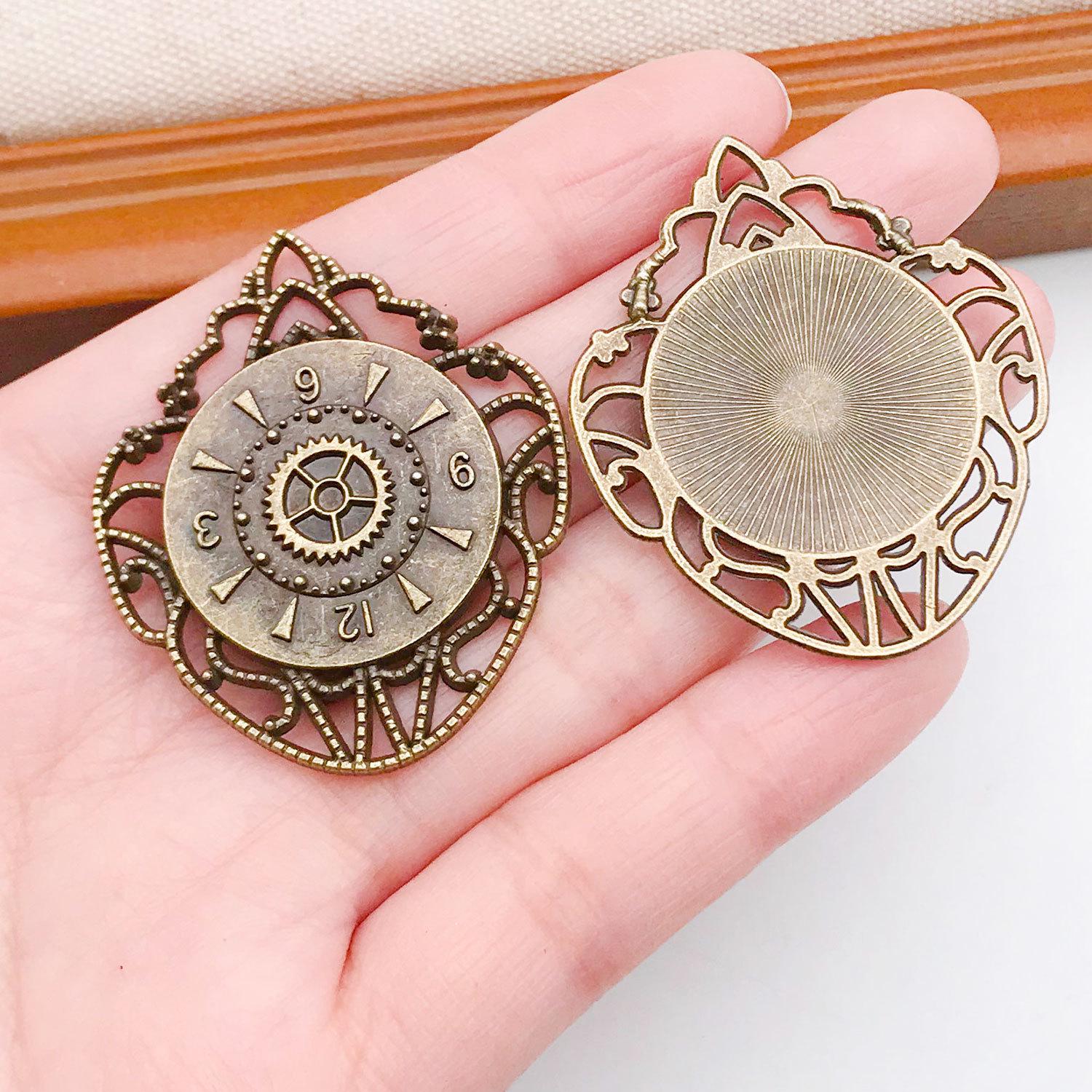 Винтажный зеленый европейский кулон-часы с шестеренками, ожерелье, шарм, компоненты