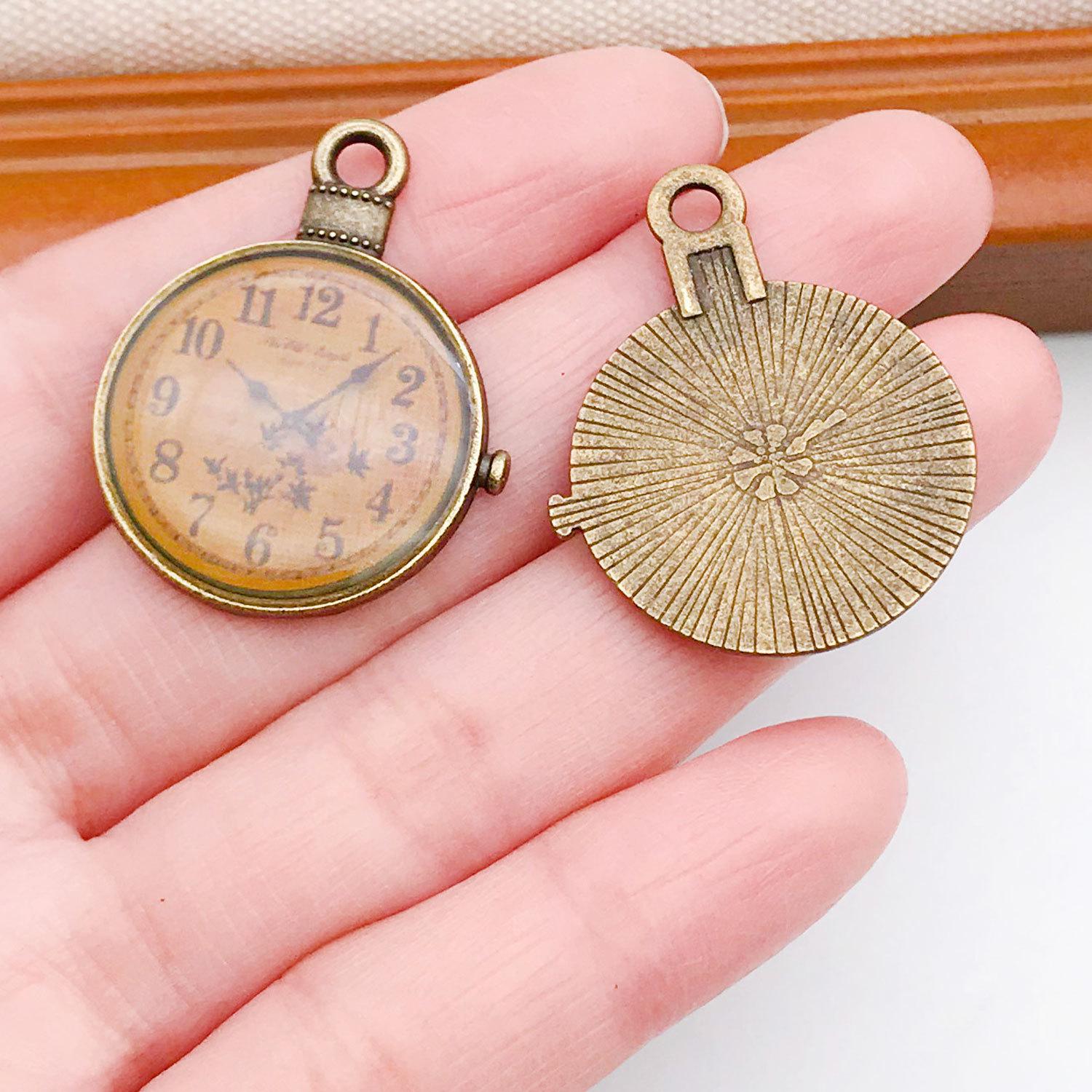 Винтажный зеленый европейский кулон-часы с шестеренками, ожерелье, шарм, компоненты