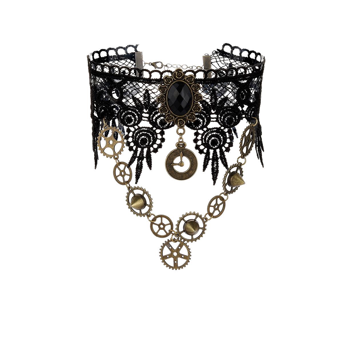 Стимпанк Лолита Ожерелье с шестеренками и Винтажный Браслет с бантом