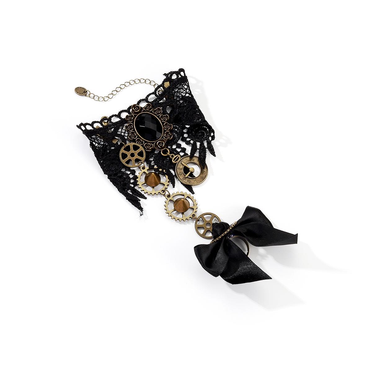 Стимпанк Лолита Ожерелье с шестеренками и Винтажный Браслет с бантом
