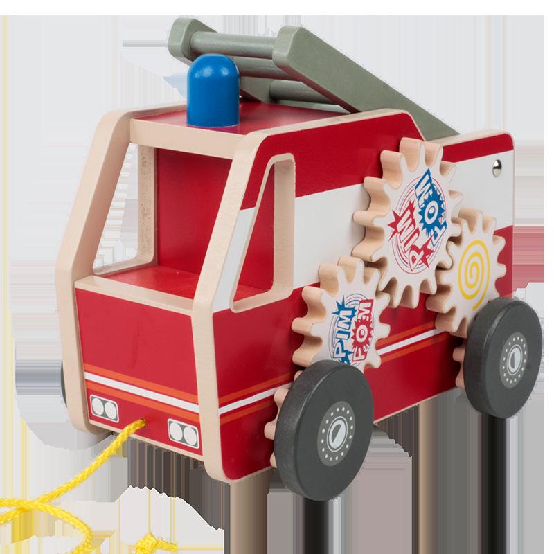 Детская деревянная пожарная машина-каталка с шестеренками